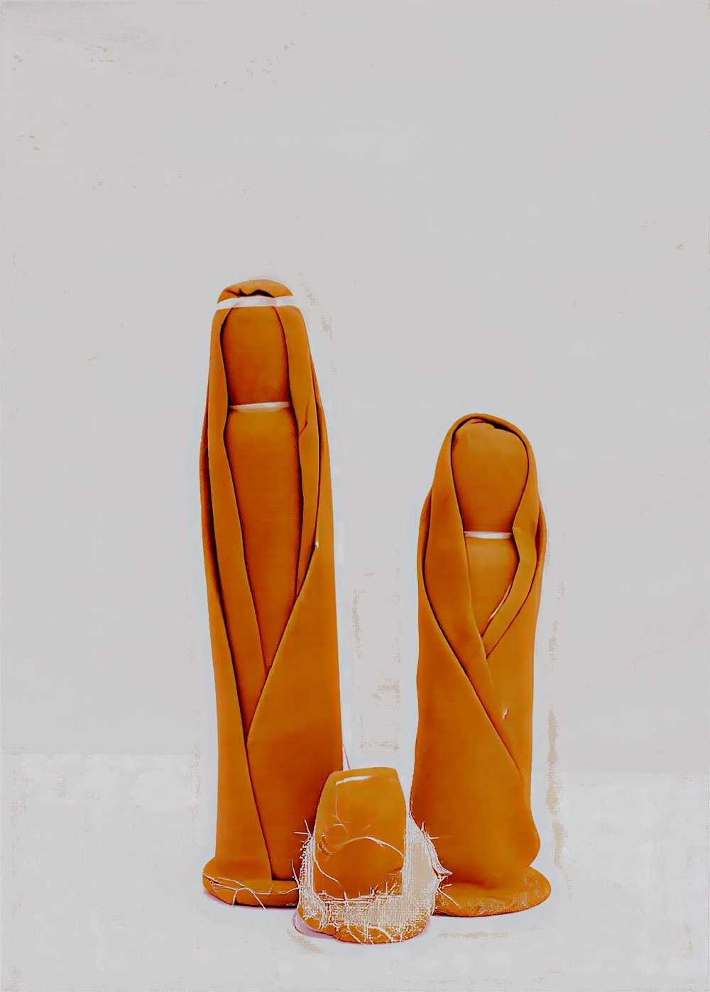 Minimalist Saffron-Gold Fiber Nativity Set