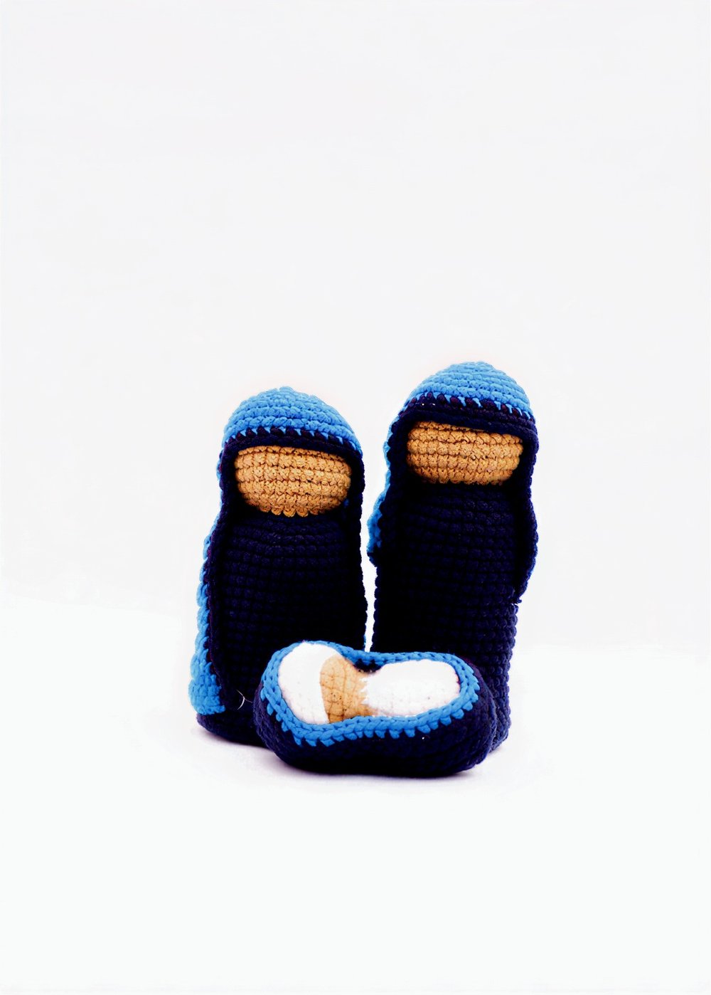 Hand-Crocheted Holy Family Nativity Set (Royal & Indigo Blue)