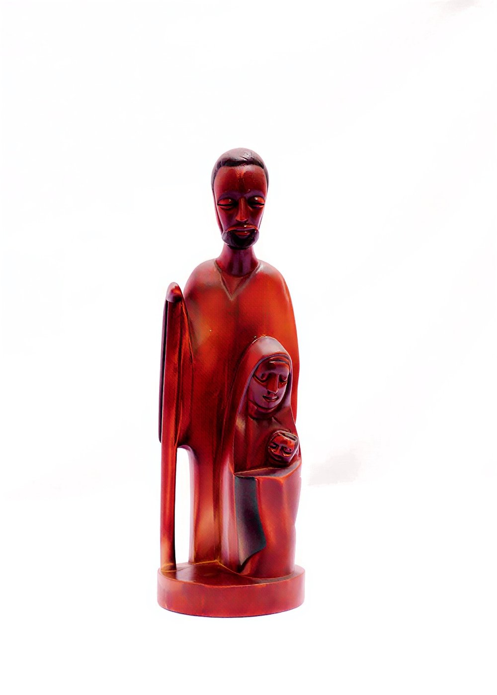 Hand-Carved African Rosewood Monolithic Holy Family Sculpture