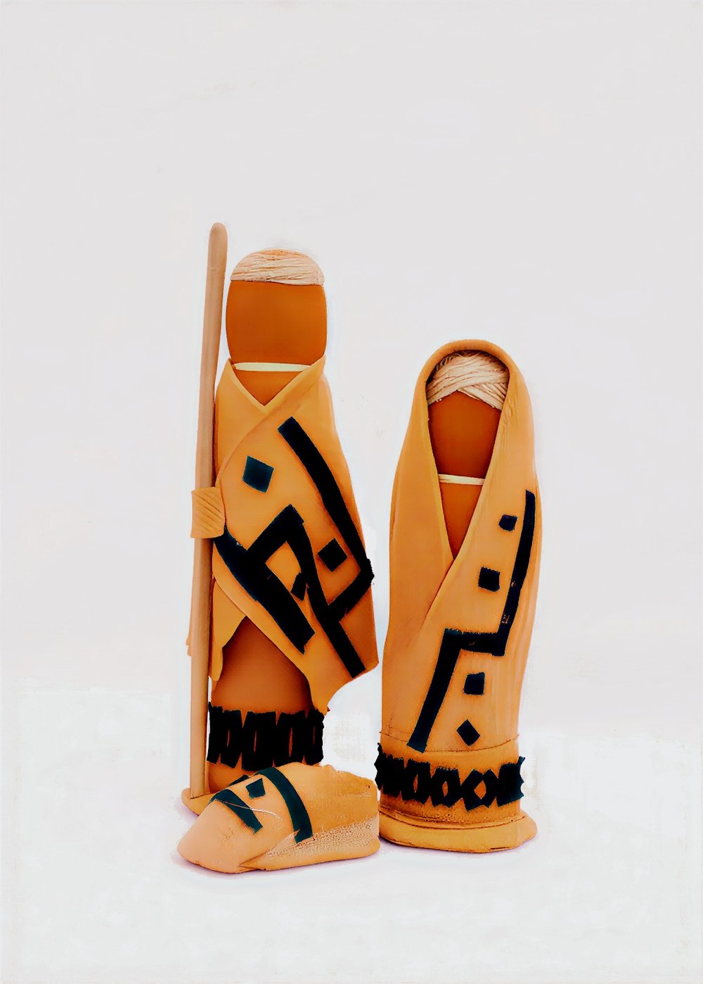 Ochre Barkcloth & Geometric Tribal Motif Nativity Set