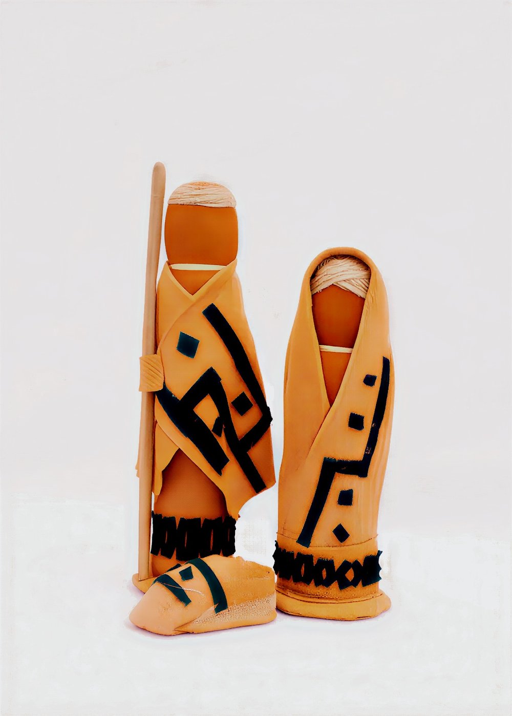 Ochre Barkcloth & Geometric Tribal Motif Nativity Set