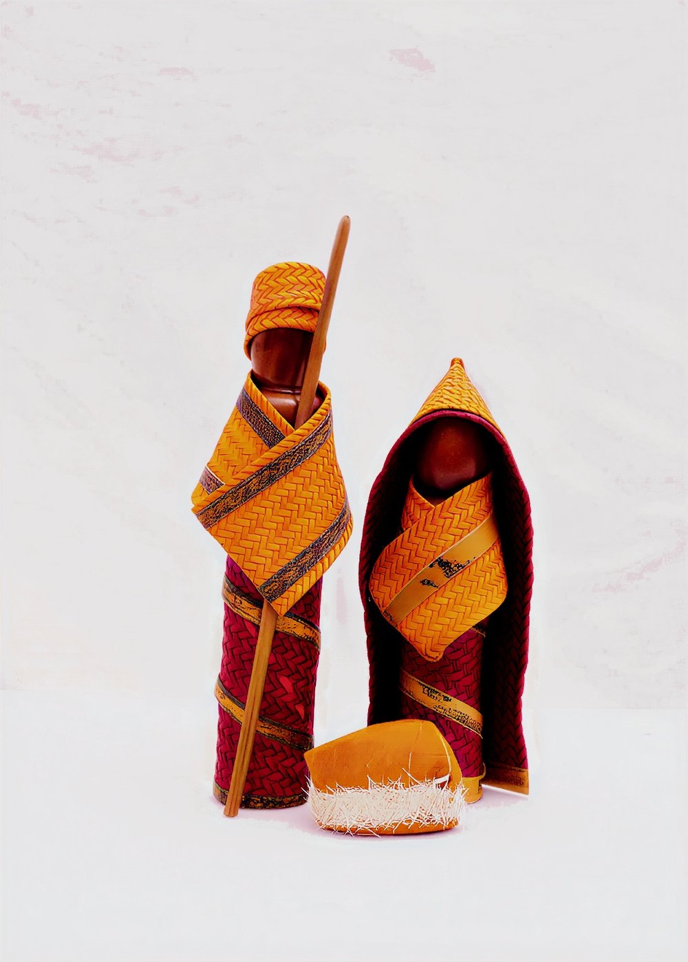 Turned Wood & Diamond-Woven Twill Nativity Set