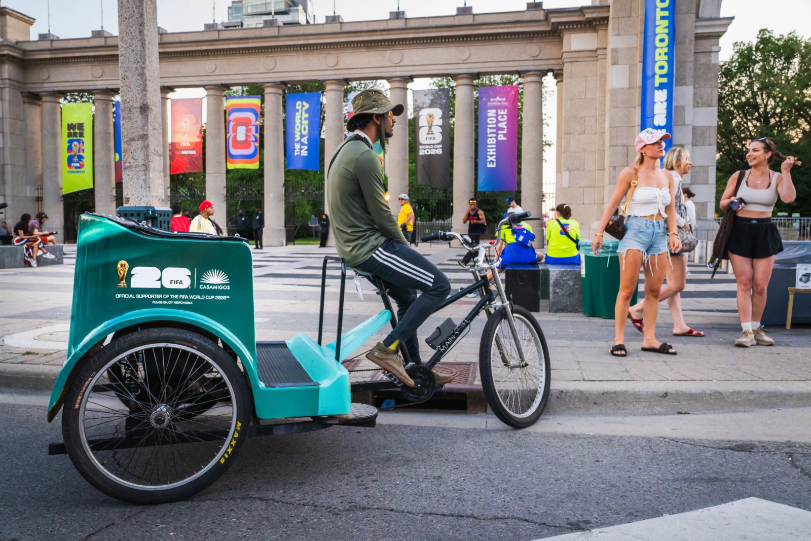 Casamigos branded pedicab outside Exhibition Place in Toronto