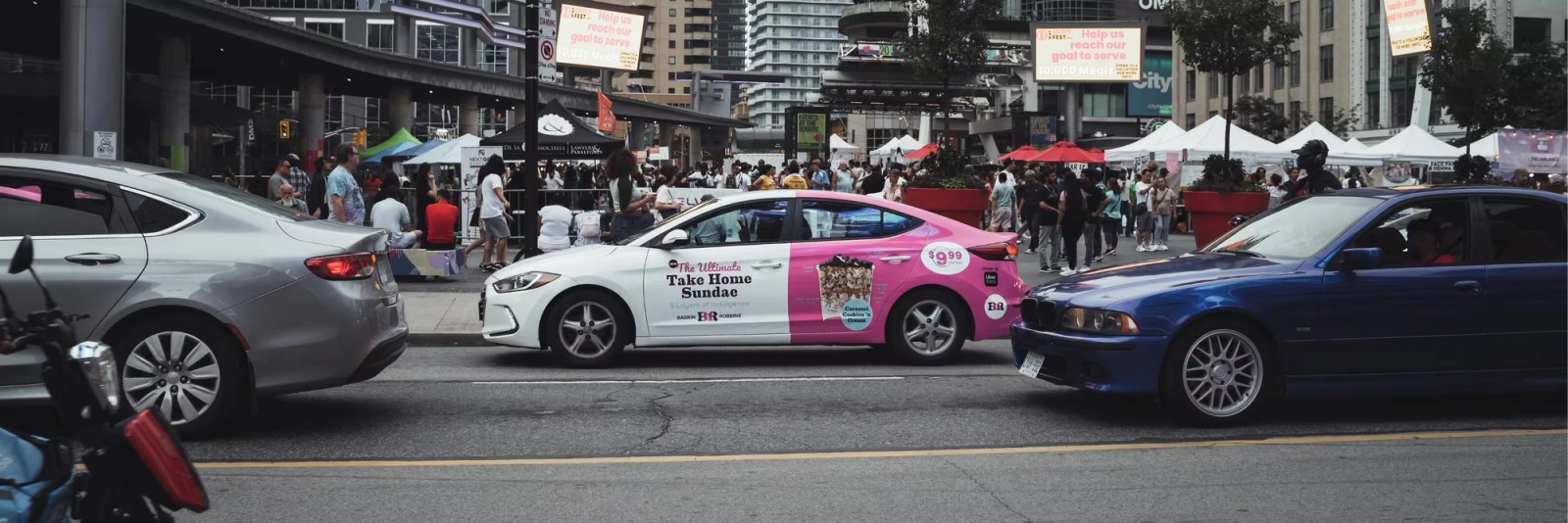 Baskin Robbins wrapped vehicle on a city street