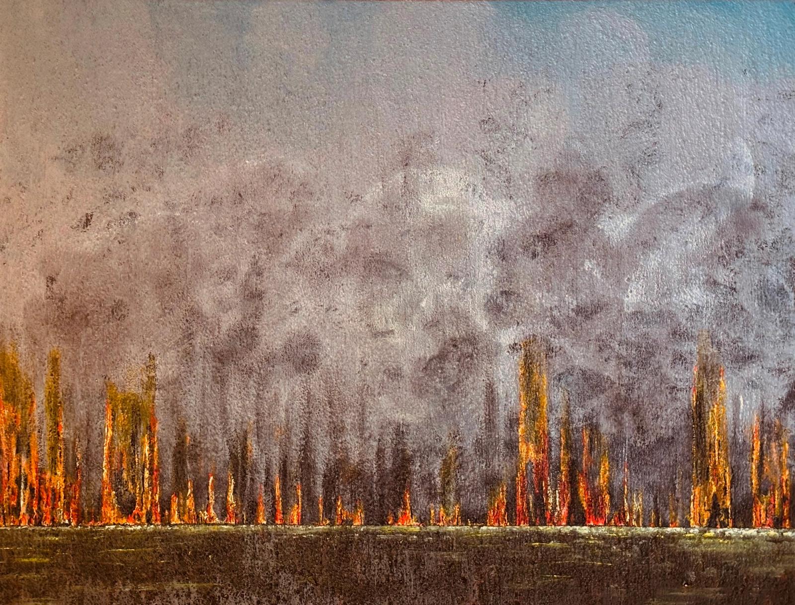 Fire Forest 9, Acrylic and sand on canvas