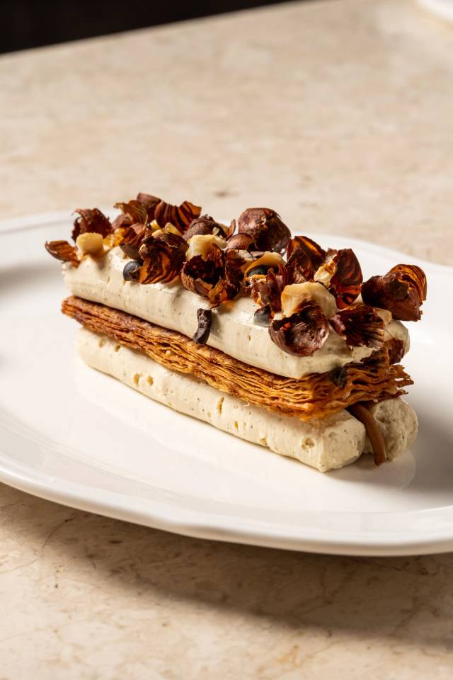 Vanilla millefeuille, hazelnut ice cream
