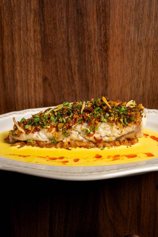 Monkfish tail, spicy rice, beurre blanc, guanciale pork