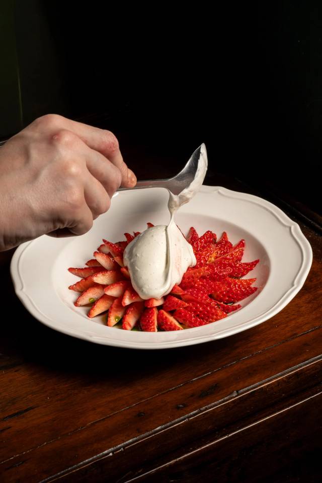 Strawberry, chantilly, strawberry sorbet