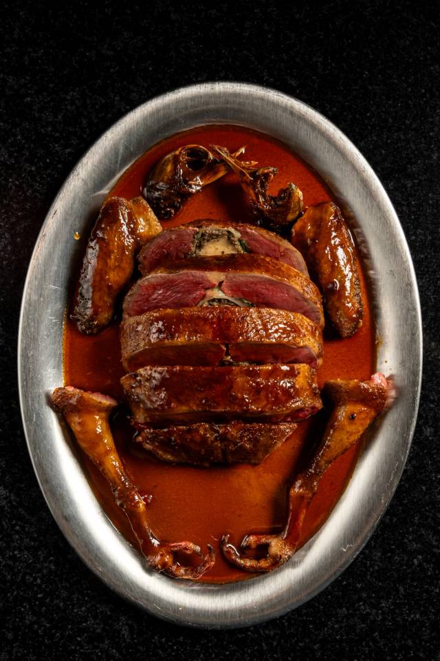 Full French pigeon, smoked eel, foie gras