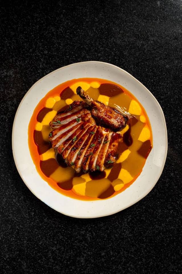 Iberico pork chop, mole salsa, pumpkin