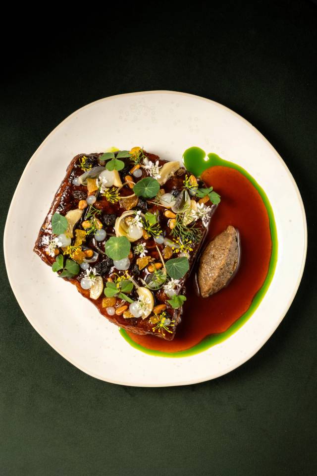 Lamb ribs, eggplant,  ras el hanout jus