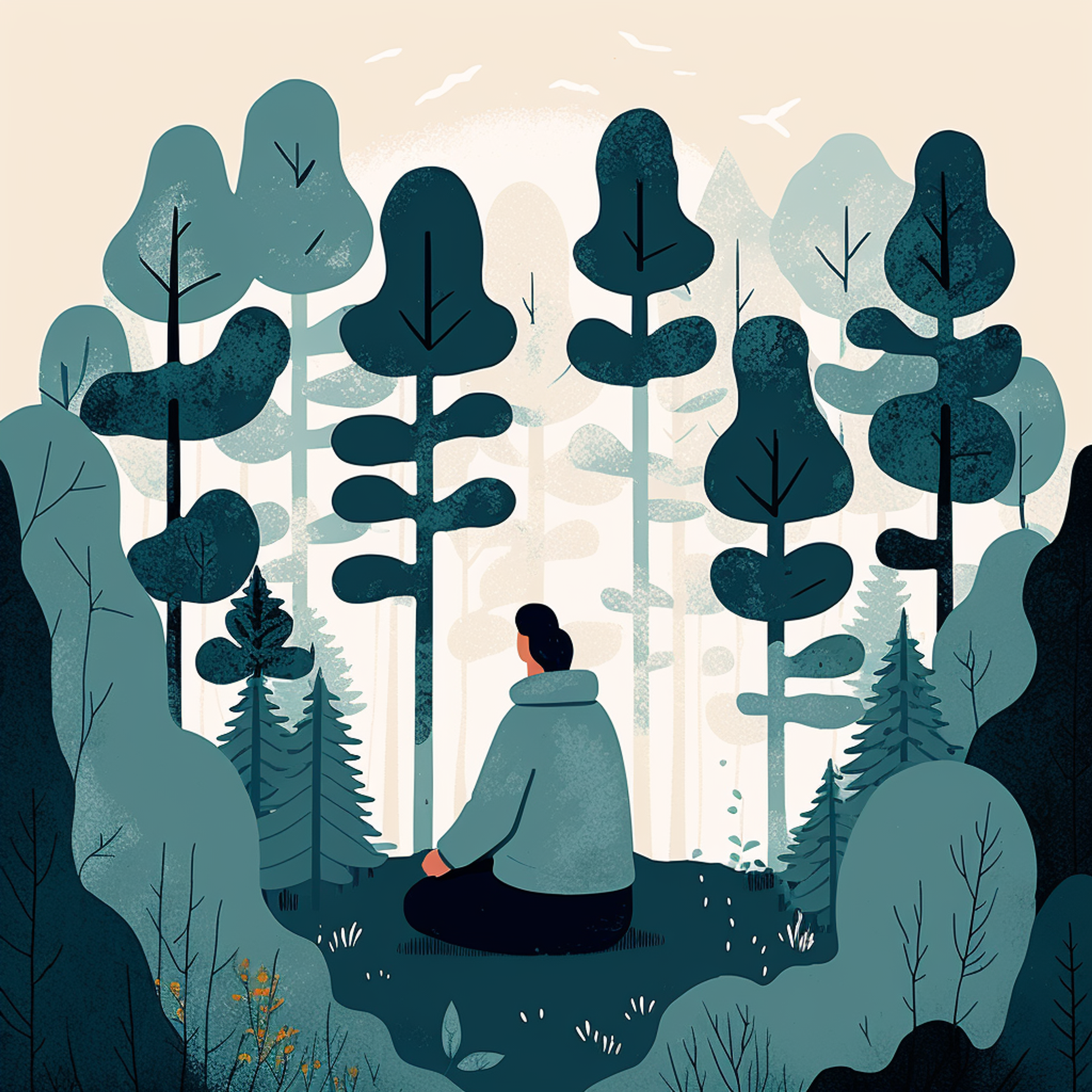 The image is a person sitting cross-legged on a cushion, with their eyes closed and hands resting on their knees. The person is in a peaceful and relaxed state, and the background could be a serene natural setting, such as a forest or beach. This image conveys the idea of mindfulness meditation as a calming and grounding practice that can help improve mental and physical well-being.