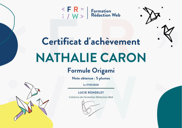 Certificat d'achèvement de la formation Rédaction web SEO
