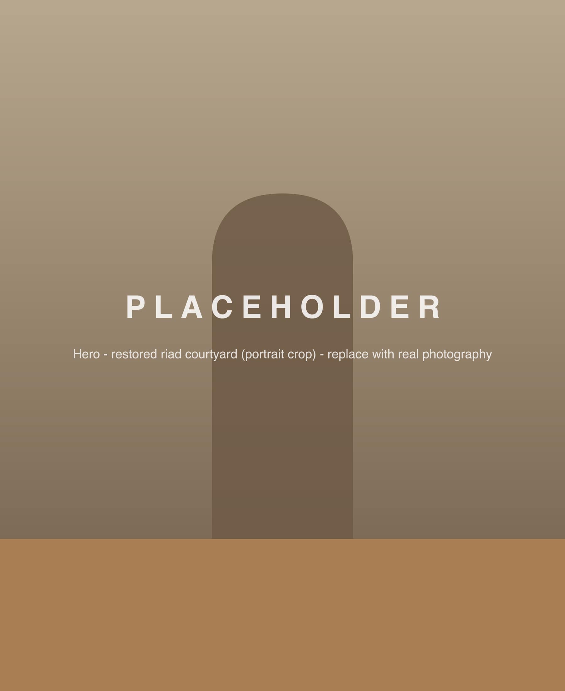 PLACEHOLDER image: restored riad courtyard hero photo