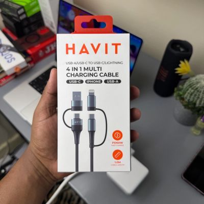 Havit Multi-purpose 4 in 1 Cable with Type A, Type C-C and iPhone lighting connector