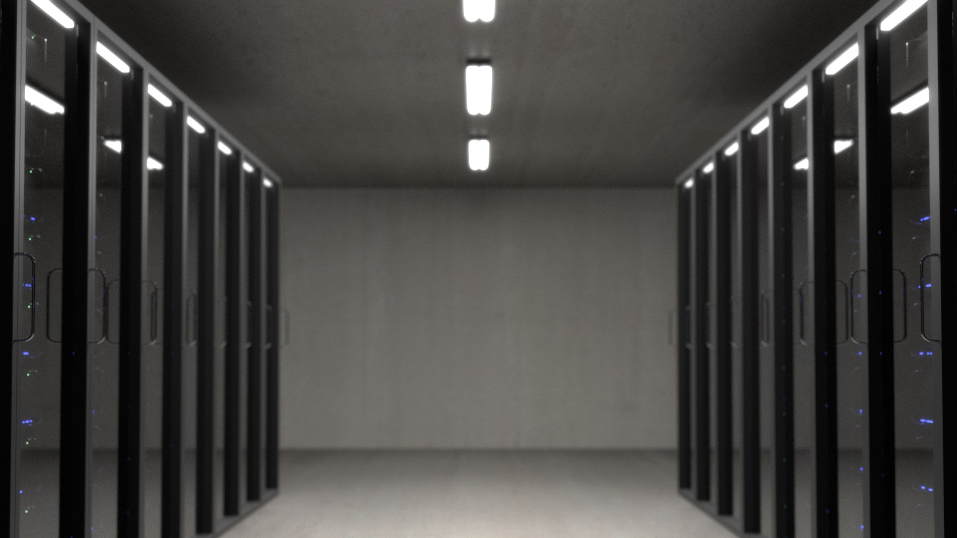 A data centre room filled with server racks