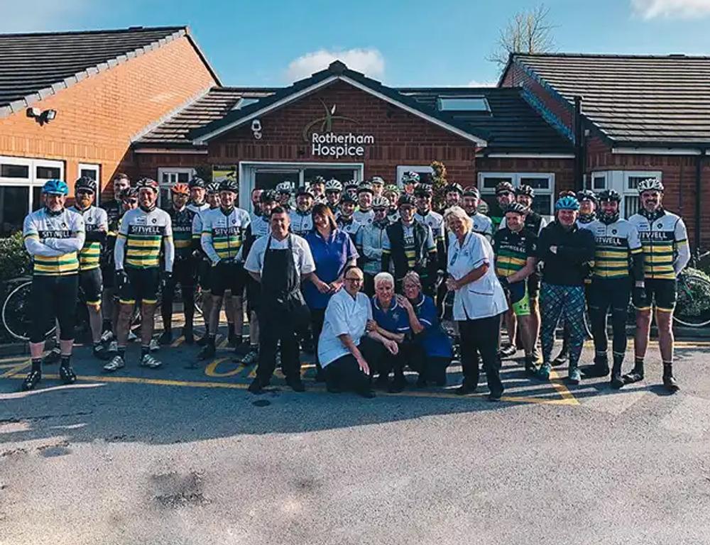 A landscape photograph of Club members at Rotherham Hospice