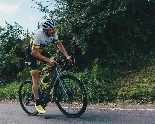 A photograph of Club member Joe Srike racing up Ulley Lane