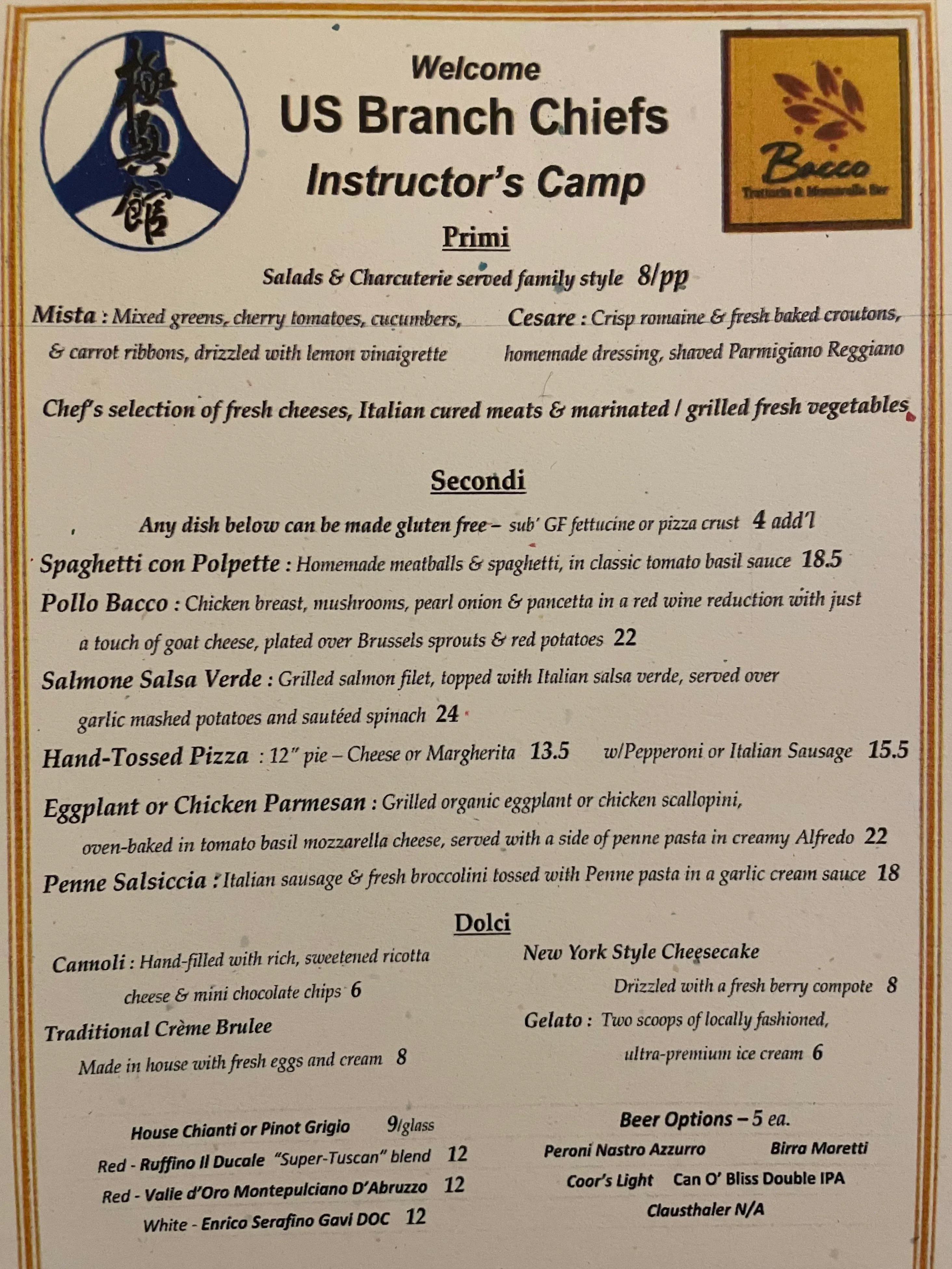 Bacco Instructor Menu