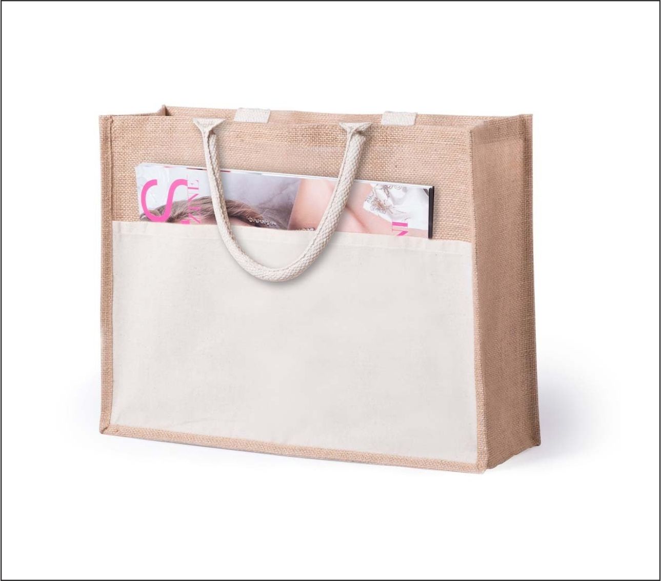 Τσάντα από γιούτα με μπροστινή τσέπη από βαμβάκι