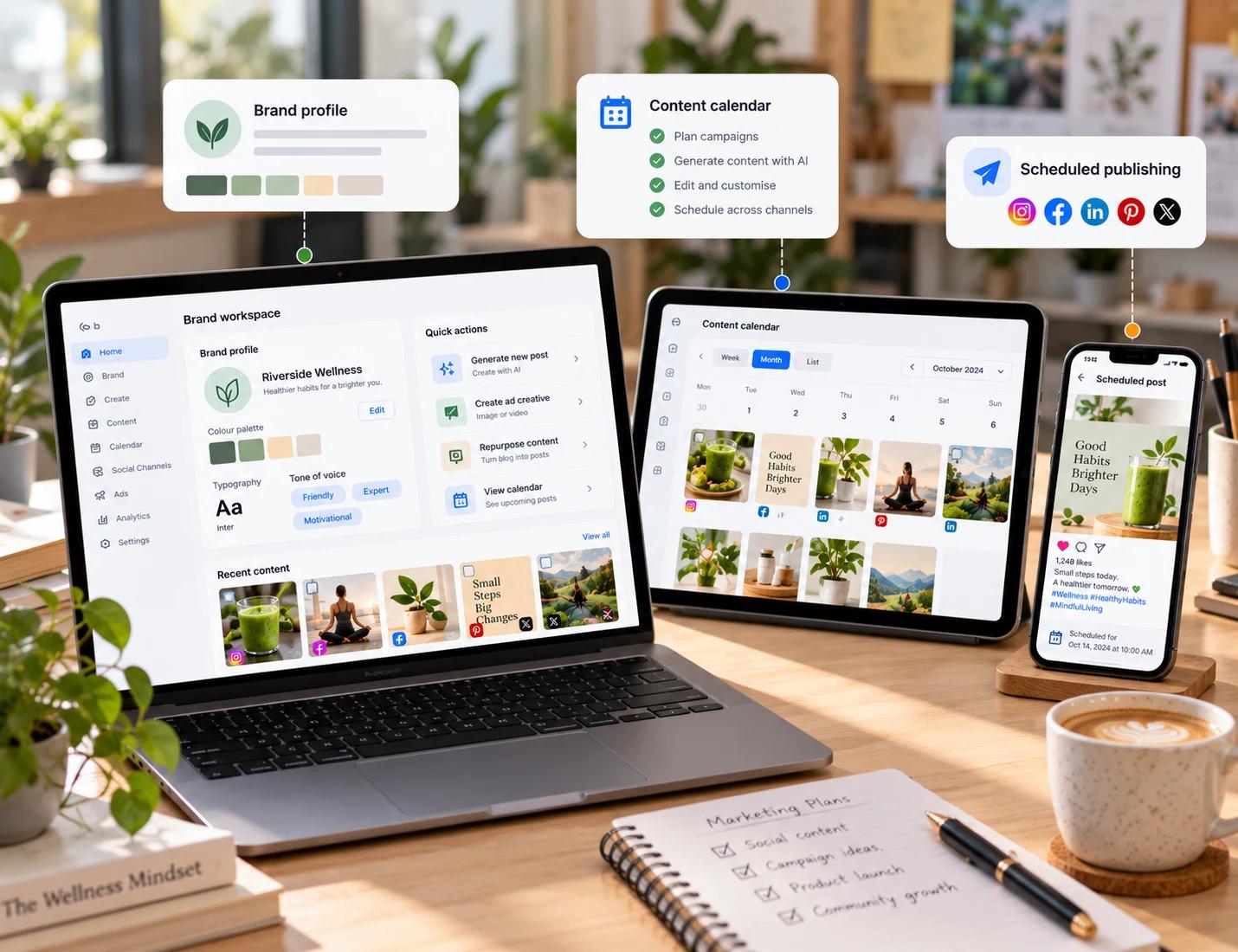 AI marketing platform shown across surfaces