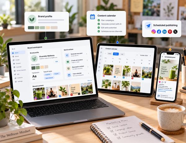 AI marketing platform shown across surfaces