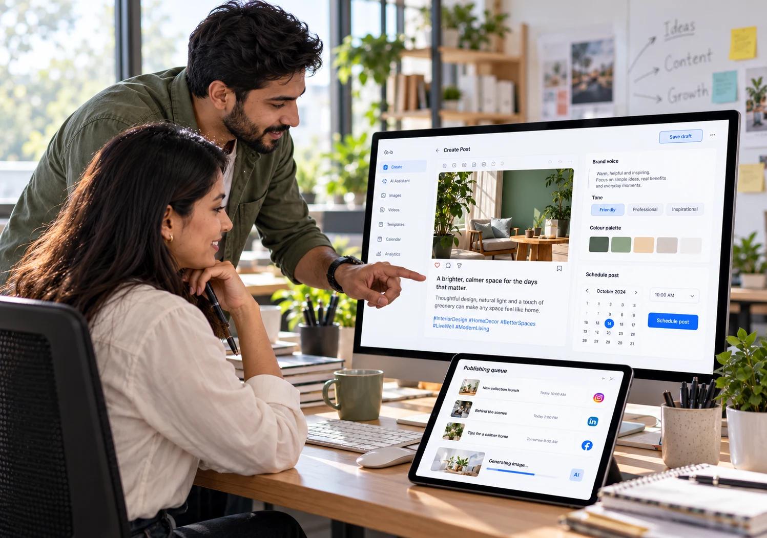 Screenshot of the AI marketing platform's content workflow