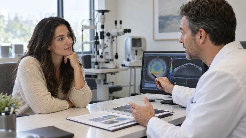 Patient discussing a LASIK follow-up plan with an eye surgeon
