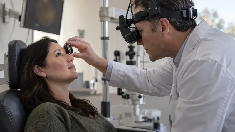Eye doctor examining a patient's retina