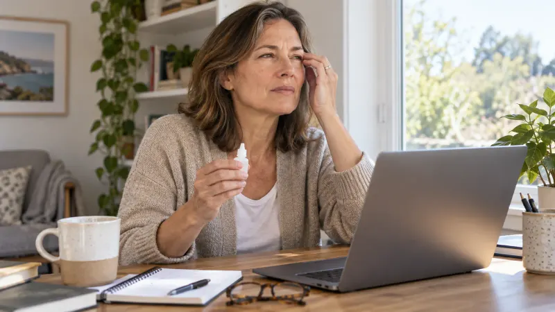 Woman discussing dry eye symptoms with an eye doctor