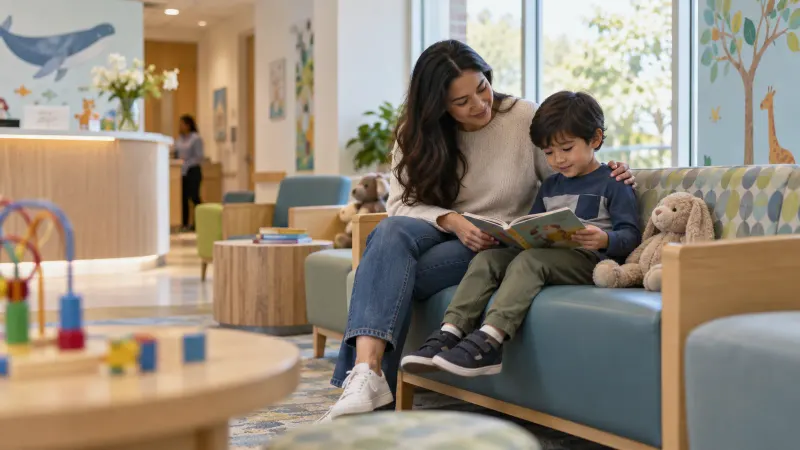 Parent supporting a child during an eye care appointment