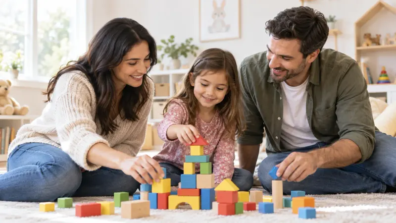 A happy family spending time together in a comfortable home