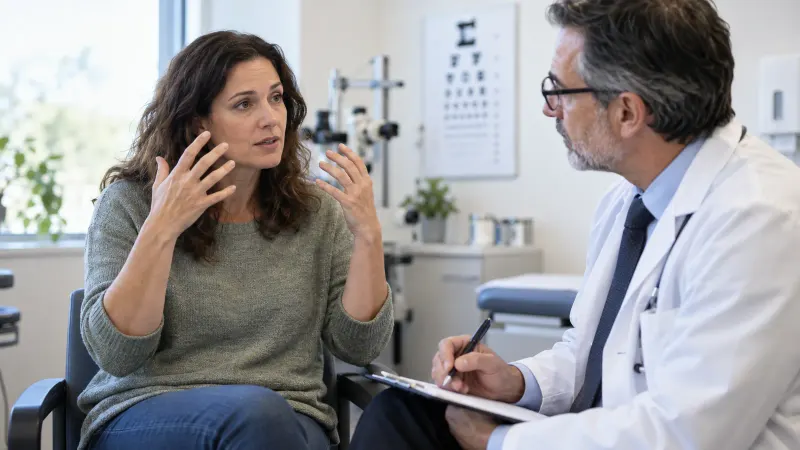 Patient discussing a vision change with a clinician
