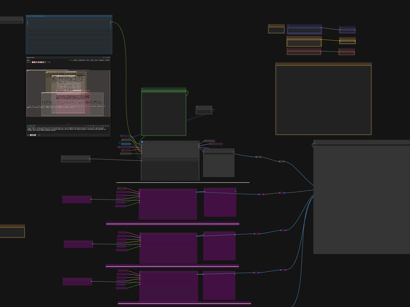 Nodebasierter Bild-Workflow mit violett markierten Knoten und Verbindungen
