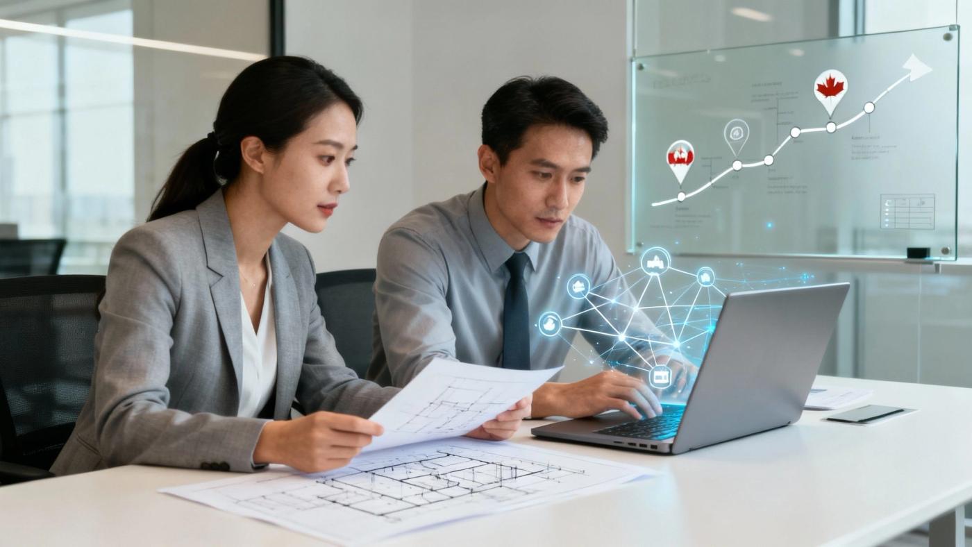A team of IT professionals collaborating on a strategic plan in a modern office.