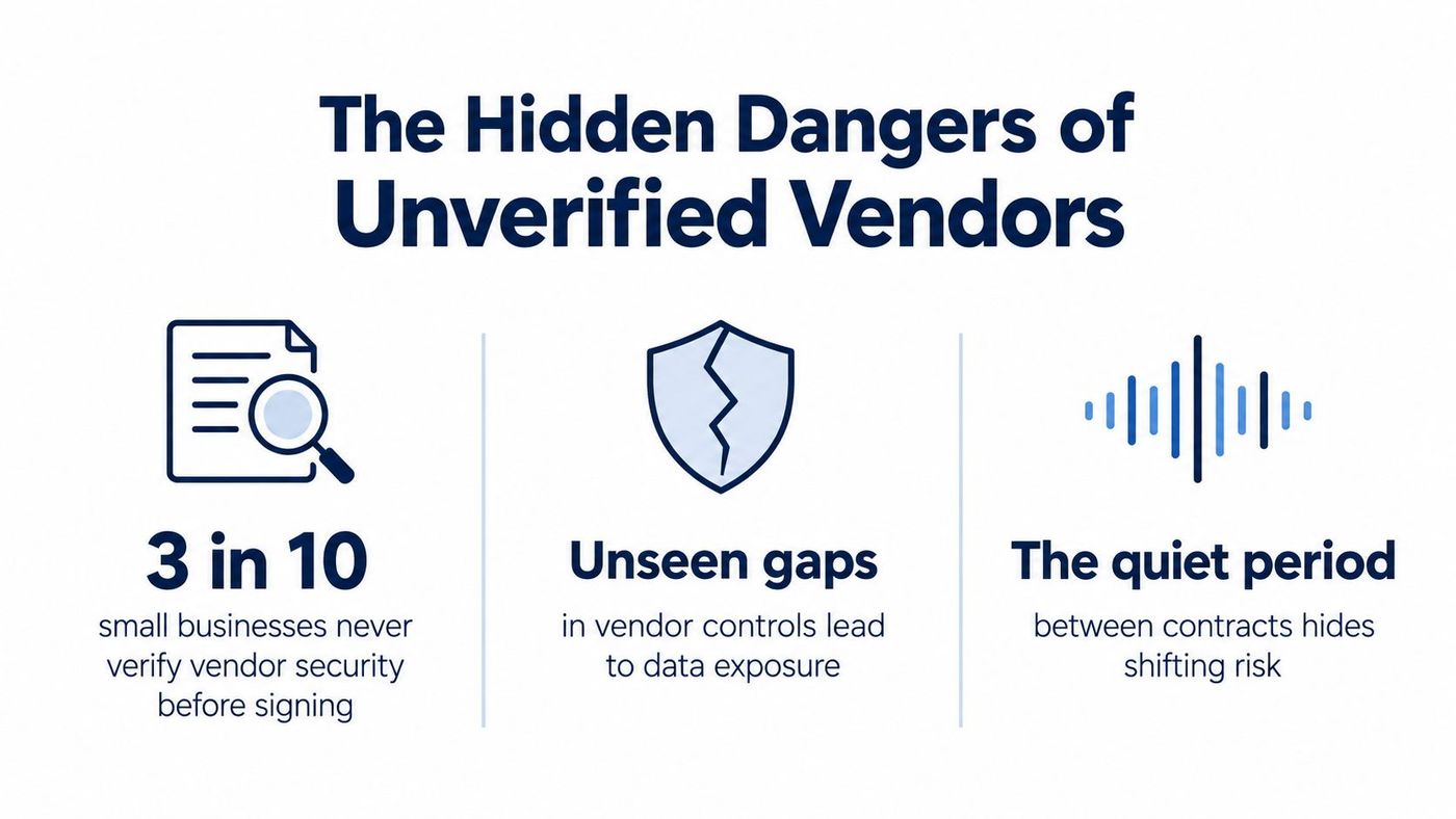 An infographic detailing the hidden security risks associated with failing to verify third-party business vendors.