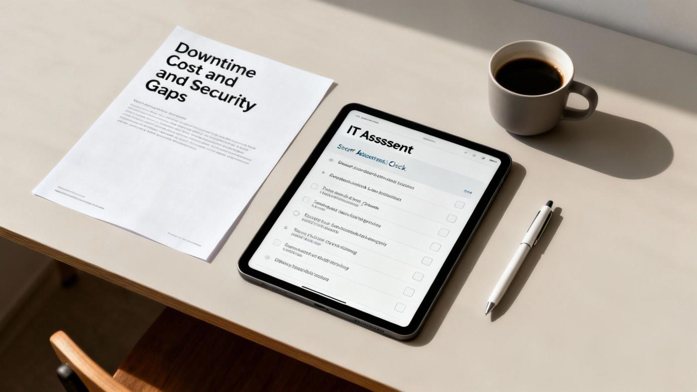 A business leader analyzing charts and data on a tablet in an office setting.