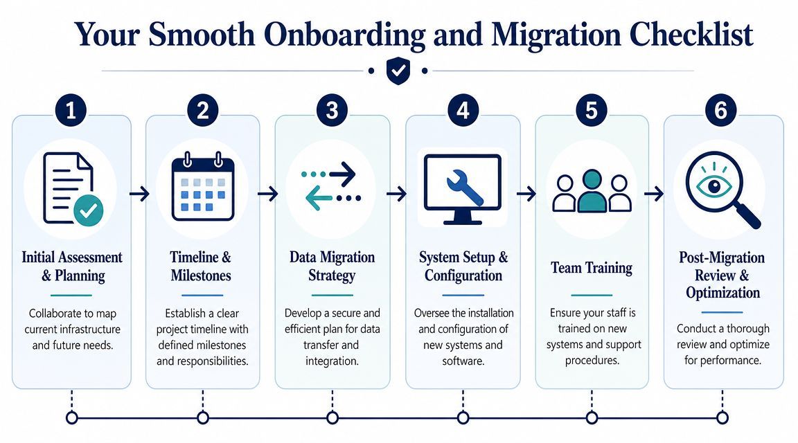 A six-step onboarding and migration checklist for businesses planning a successful transition to new technical infrastructure.