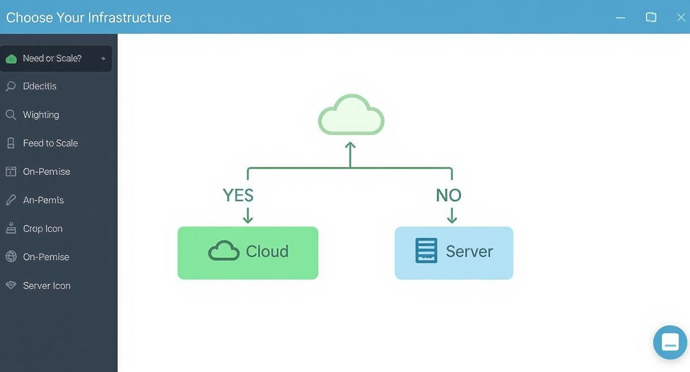 Flowchart illustrating the choice between cloud computing and on-premise server infrastructure options.