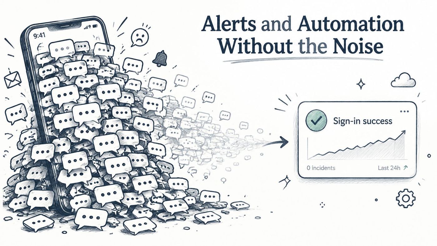 An illustration showing a smartphone overwhelmed by notification bubbles being streamlined into a clean success dashboard.