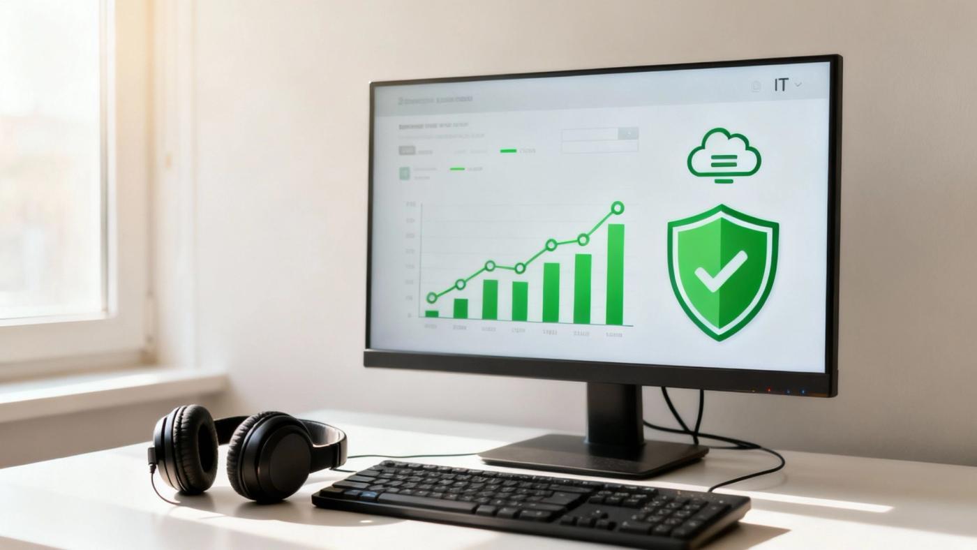 A network operations centre with multiple screens showing data and alerts, illustrating proactive IT monitoring.
