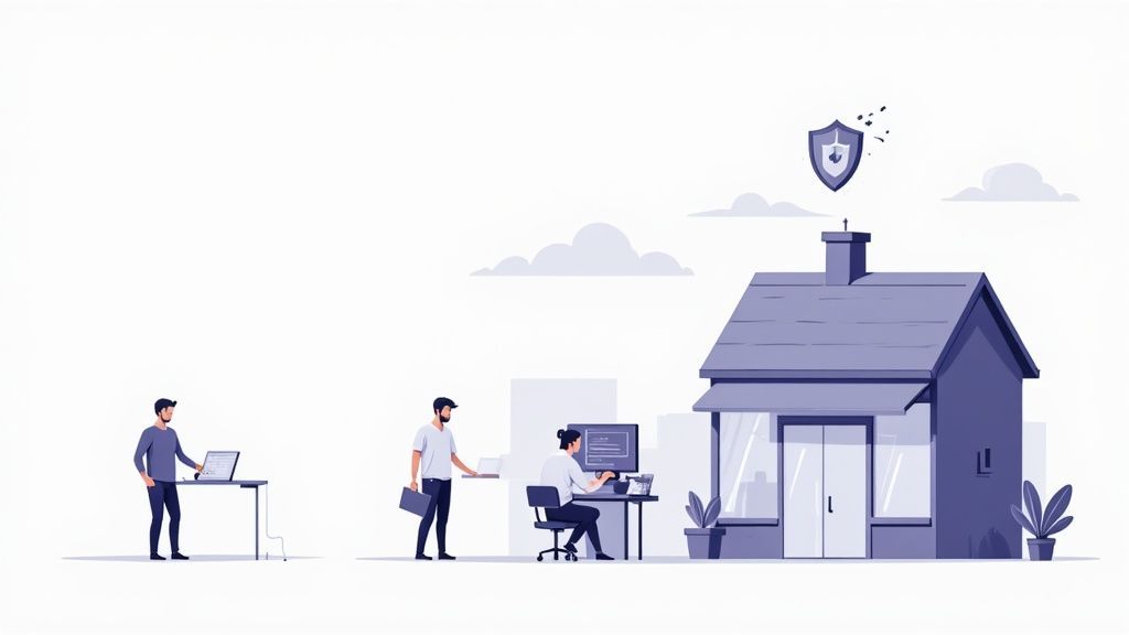 Remote IT support professionals providing technical assistance and cybersecurity services for small business operations