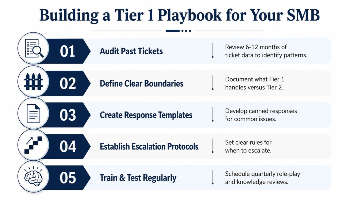 A five-step guide on how to build a tier 1 support playbook for small and medium-sized businesses.