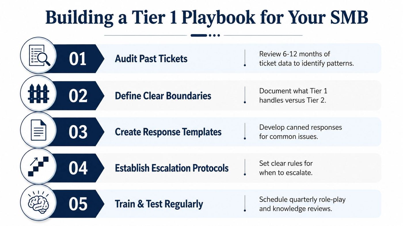 A five-step guide on how to build a tier 1 support playbook for small and medium-sized businesses.