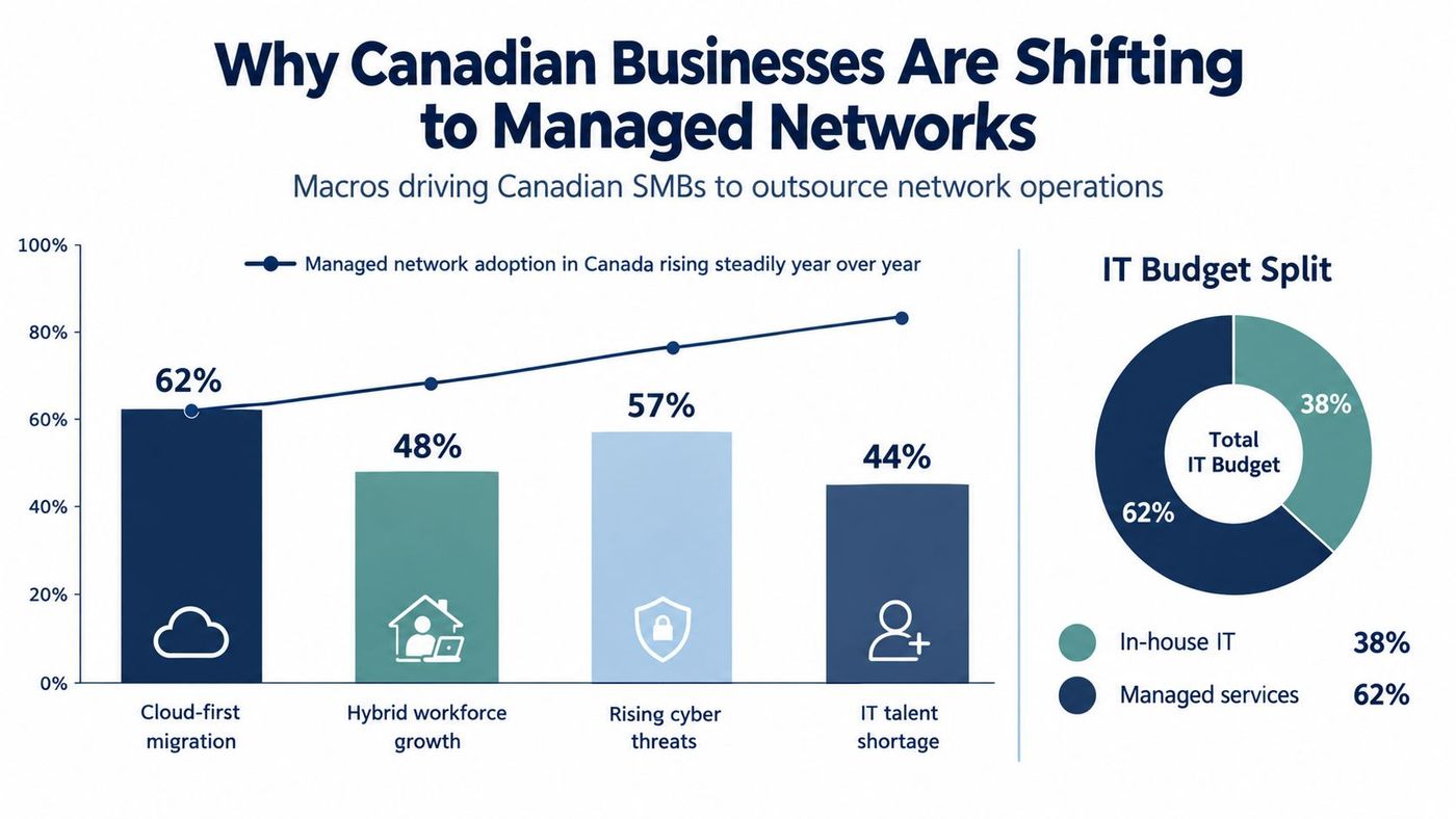 A chart showing why Canadian SMBs are outsourcing network operations to managed services providers.