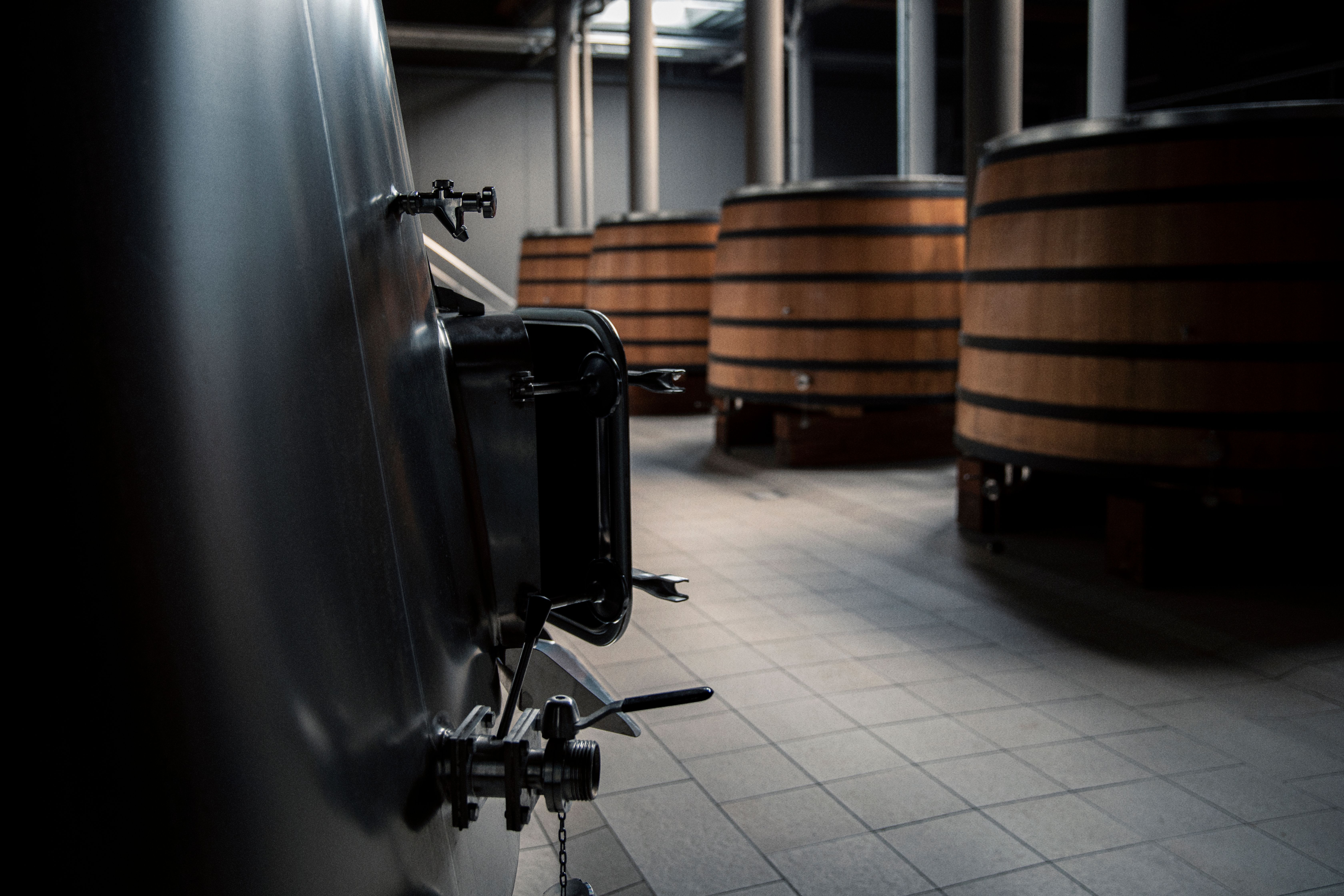 stainless steel and oak vats