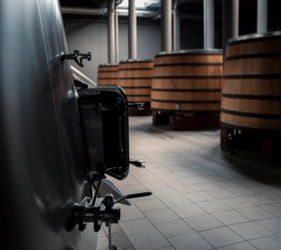 stainless steel and oak vats