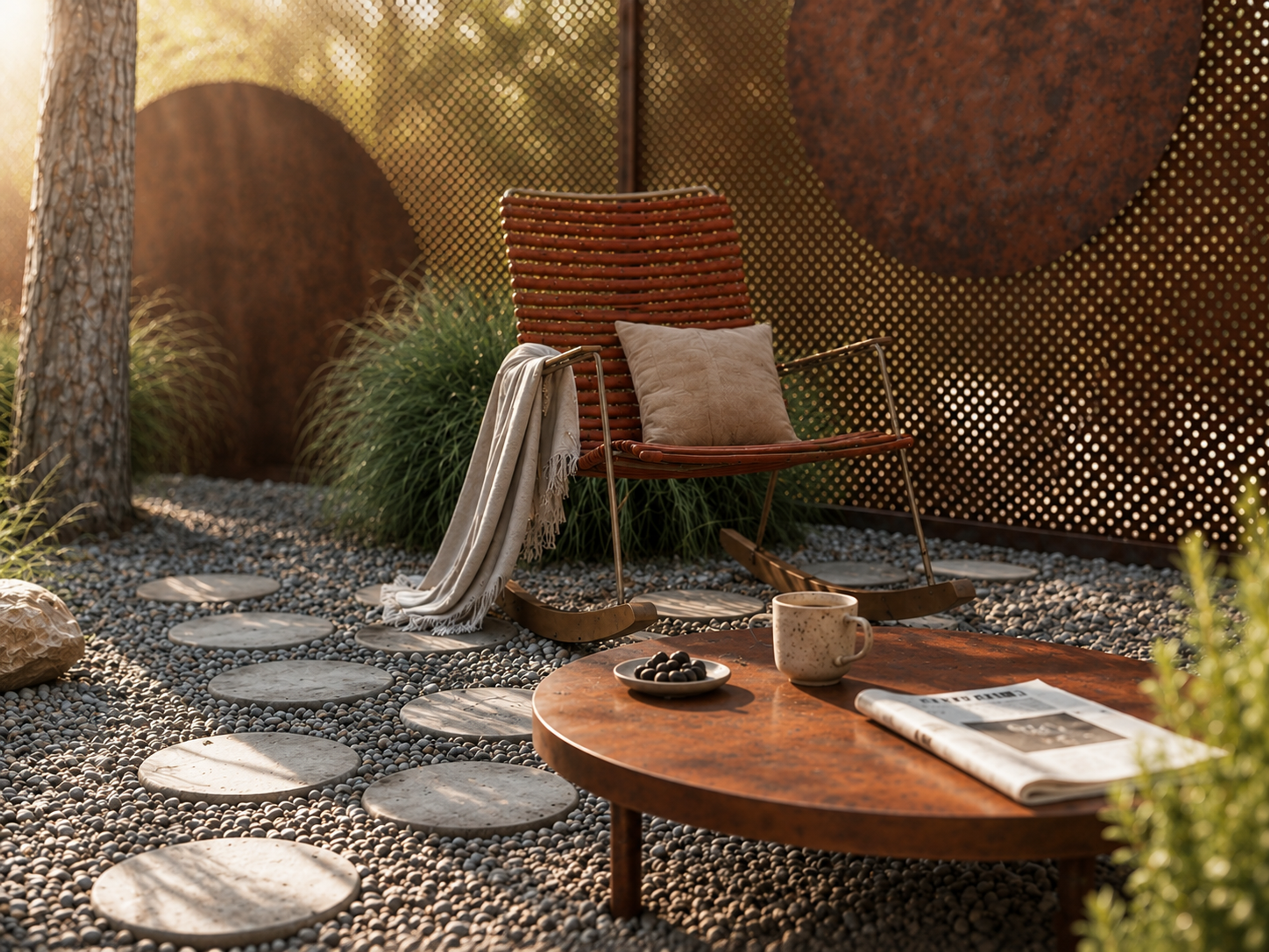 outdoor chair and a table
