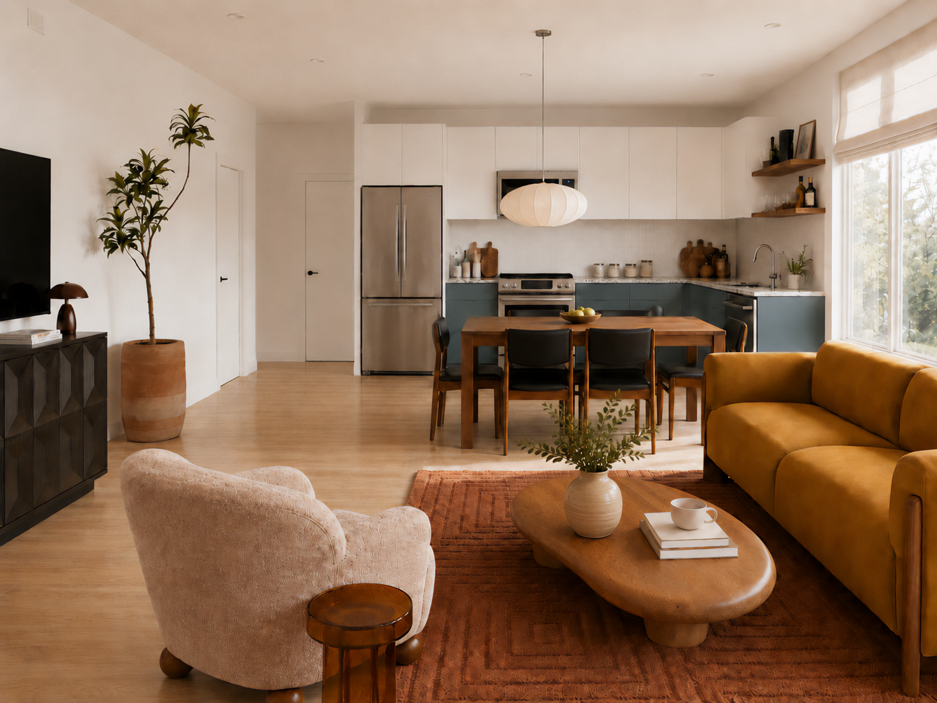 Living room and kitchen area