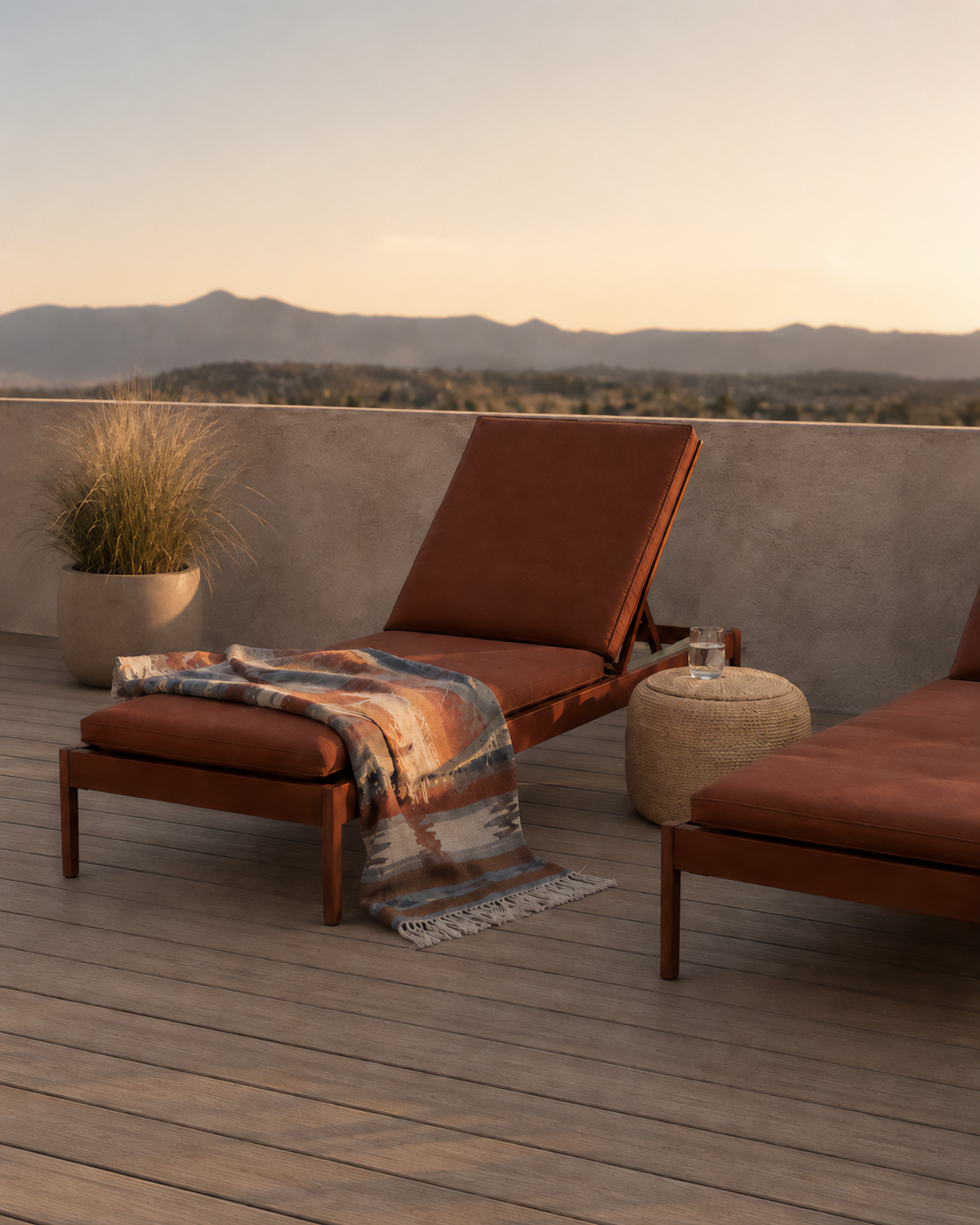 sun bed on a terrace with view